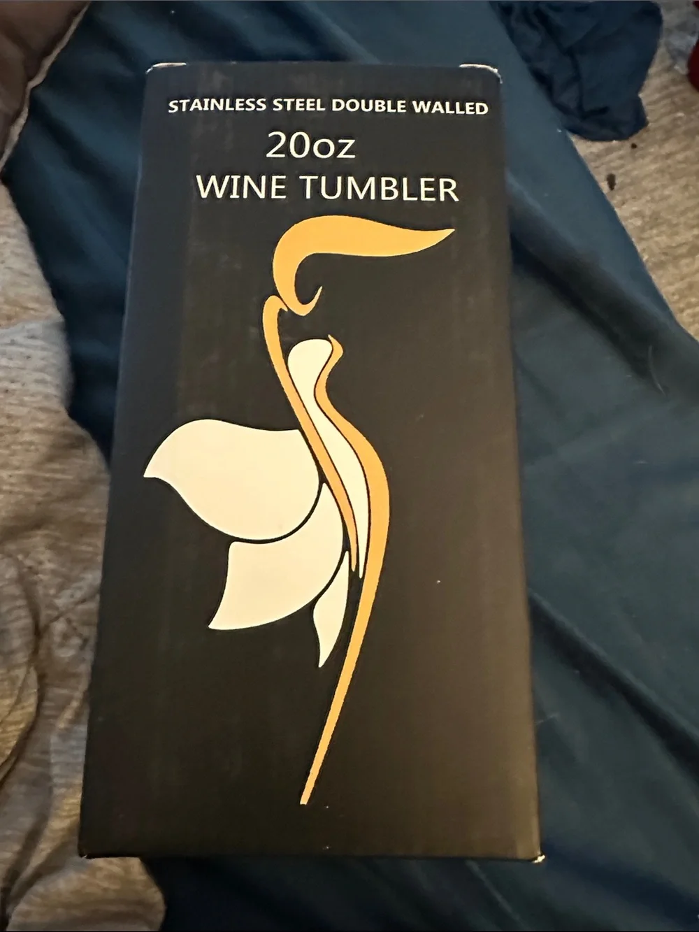 20oz Stainless Steel Wine Tumbler - Black with Gold Accents